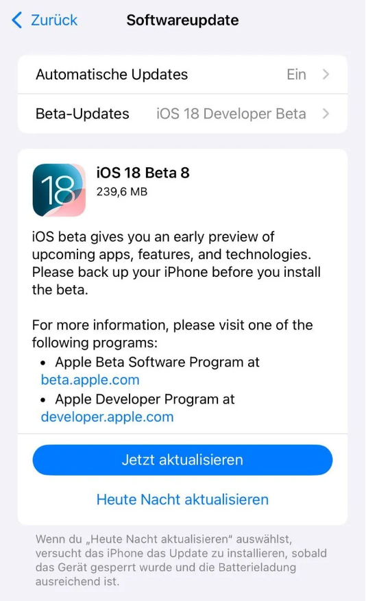 琼海苹果手机维修分享苹果 iOS / iPadOS 18 开发者预览版 Beta 8 发布 